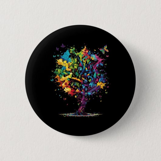 Awareness Autism Puzzle Pieces farbenfrohe Bäume N Button (Vorderseite)