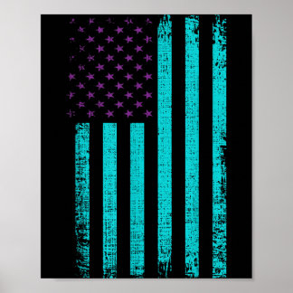 Awareness Usa Flag Teal Purple Aamerican Flag Poster