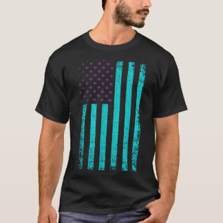 Awareness Usa Flag Teal Purple Aamerican Flag T-Shirt