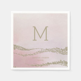 Awash Elegant Watercolor Blush Wedding Monogram Serviette
