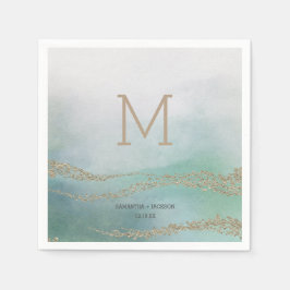 Awash Elegant Watercolor in Ocean Wedding Monogram Serviette