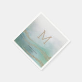 Awash Elegant Watercolor in Ocean Wedding Monogram Serviette (Ecke)