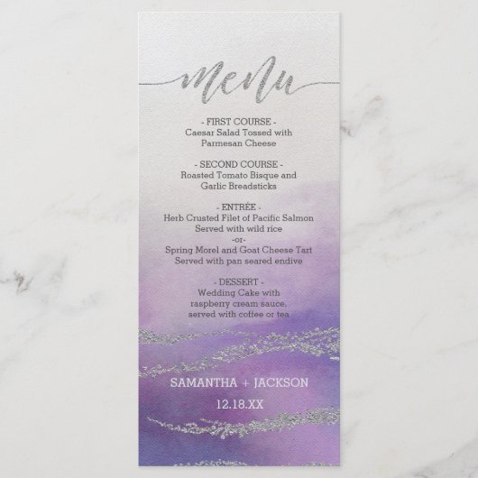 Awash Elegant Watercolor Orchid Wedding Menu Menükarte (Vorderseite)