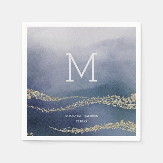 Awash Elegant Watercolor Surf Wedding Monogram Serviette (Vorderseite)