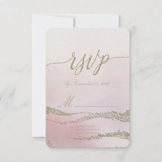 Awash Elegante Wasserfarbe in Blush Wedding RSVP Karte (Vorderseite)