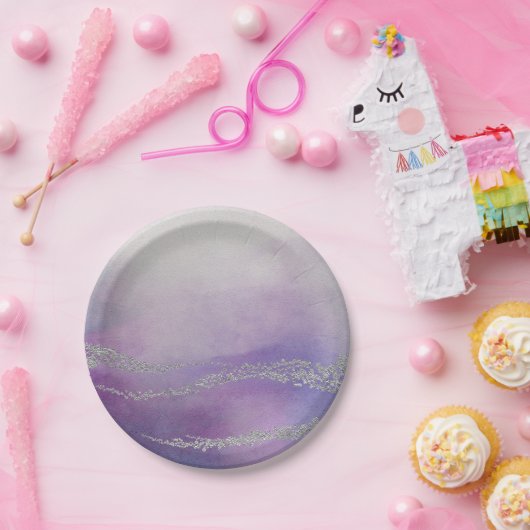 Awash Elegante Wasserfarbe in Orchid Lila Hochzeit Pappteller (Party)