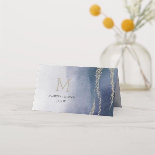 Awash Elegante Wasserfarbe in Surf-Tischnummer Platzkarte (Rückseite)