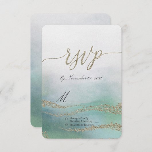 Awash Elegantwatercolor in Ocean Wedding RSVP (Vorne/Hinten)