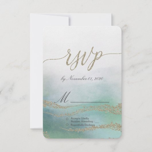 Awash Elegantwatercolor in Ocean Wedding RSVP Karte (Vorderseite)