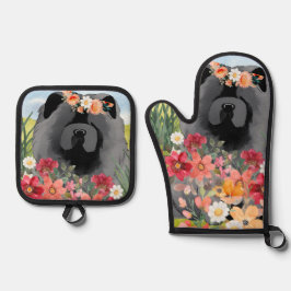 AWASSE IN LICHTschwarz - Blau Chow Hundeshirt Ofenhandschuh & Topflappen-Set