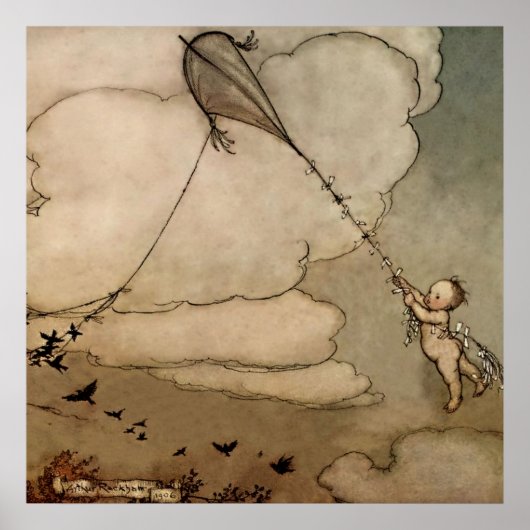 "Away On a Kite" von Arthur Rackham Poster (Vorne)