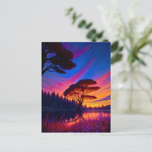 Awe Inspirierend Sonnenuntergang am schönen See Postkarte (Stehend Vorderseite)