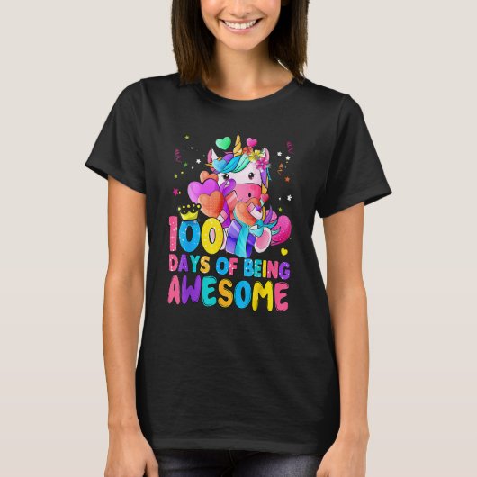 Awesome 100th Day Of School Unicorn Student Girls T-Shirt (Vorderseite)