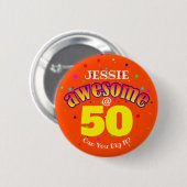 AWESOME 50 Orange Geburtstag  Button (Vorne & Hinten)