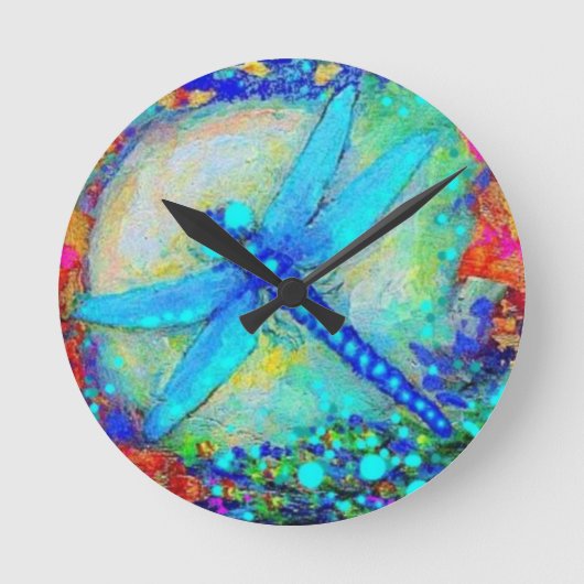 Awesome Blue Dragonfly by Sharles Runde Wanduhr (Vorderseite)