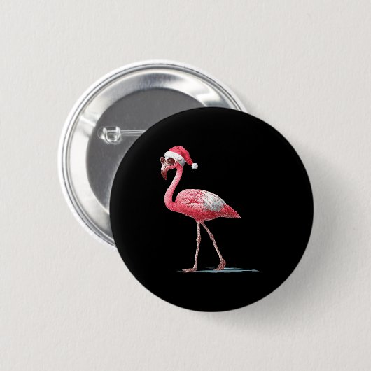 Awesome Cool Flamingo With Christmas Hat And Sungl Button (Vorne & Hinten)