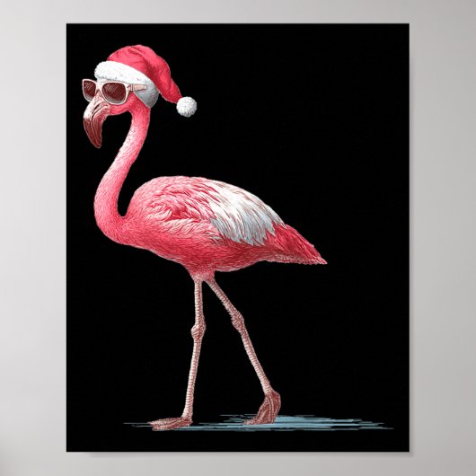 Awesome Cool Flamingo With Christmas Hat And Sungl Poster (Vorne)