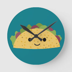 Awesome Cute Cartoon Kawaii Smiling Taco Runde Wanduhr