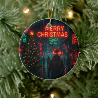 Awesome cyberpunk Christmas street Keramik Ornament