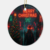Awesome cyberpunk Christmas street Keramik Ornament (Links)