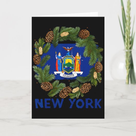 Awesome Fir Xmas Wreath Costume With New York Flag Karte (Vorderseite)