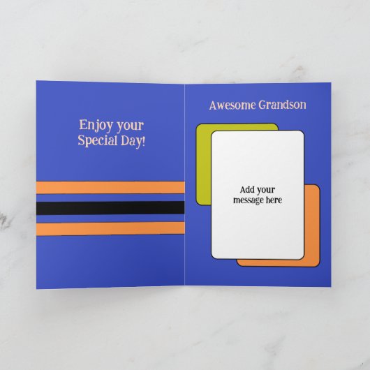 Awesome Grandson add photo purple birthday Karte (Innenseite)