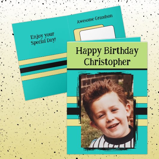 Awesome Grandson add photo turquoise birthday Karte