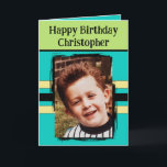 Awesome Grandson add photo turquoise birthday Karte<br><div class="desc">For an awesome Grandson birthday greeting card.
This card is sure to put a smile on his face and make him feel special.
just add your personalized message inside and replace the photo with your own.
Color scheme is yellow,  green and turquoise.</div>