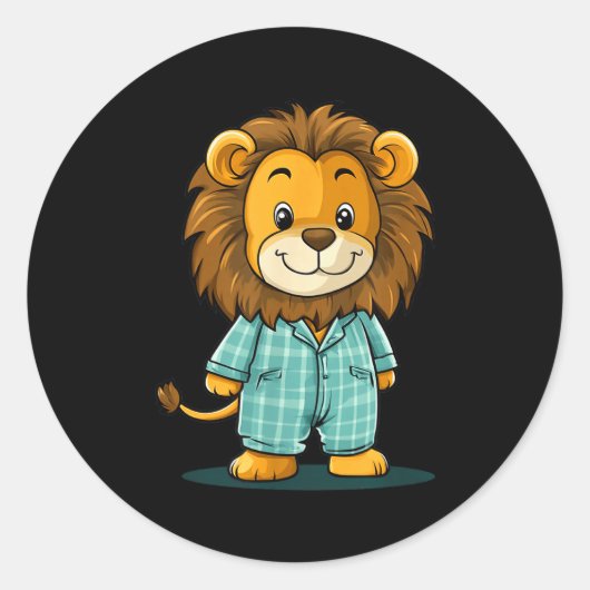 Awesome Lion In Pajama For Funny Animal Sleepwear Runder Aufkleber (Vorderseite)