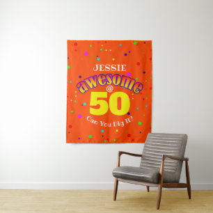 AWESOME Orange 50. GEBURTSTAG Wandteppich