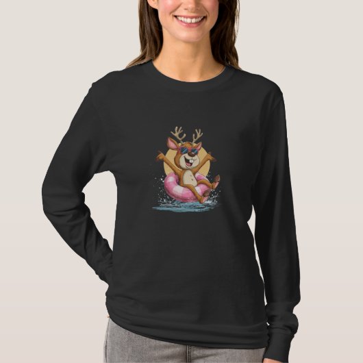 Awesome Reindeer in Vacation Pool Ring and Sunglas T-Shirt (Vorderseite)