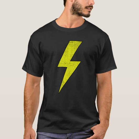 Awesome Retro Front & Back BLACK & YELLOW Lightnin T-Shirt (Vorderseite)