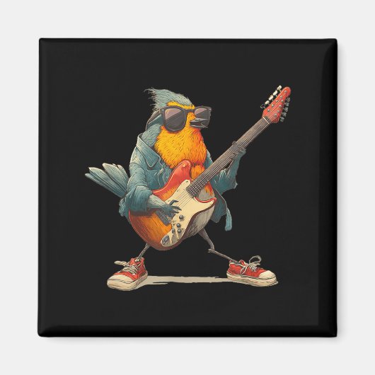 Awesome Robin Bird With Electric Guitar For Boys A Magnet (Vorne)