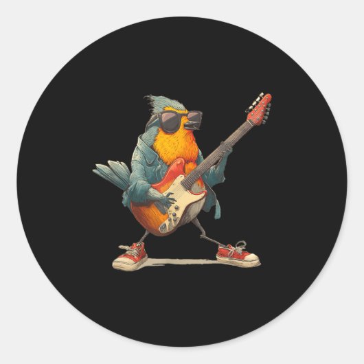 Awesome Robin Bird With Electric Guitar For Boys A Runder Aufkleber (Vorderseite)