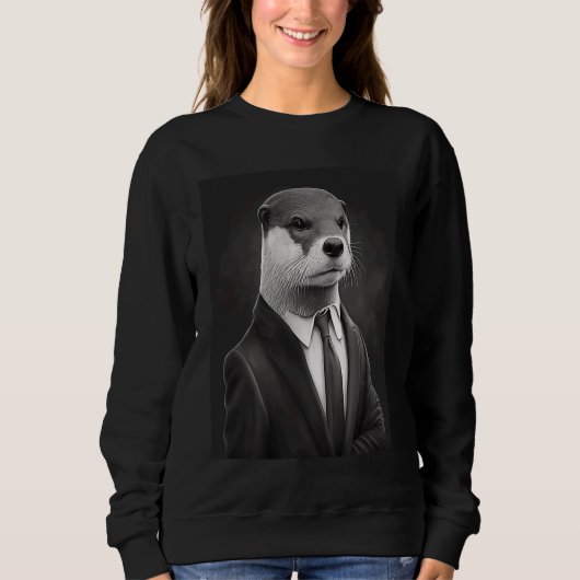 Awesome Sea Otter Animal Cool Otter In Black Suit Sweatshirt (Vorderseite)
