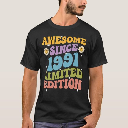 Awesome Since 1991 Retro Groovy Shirt Gifts For Wo (Vorderseite)