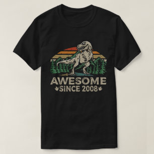 Awesome Since 2008 Dinosaur 15 Year 15th Birthday T-Shirt