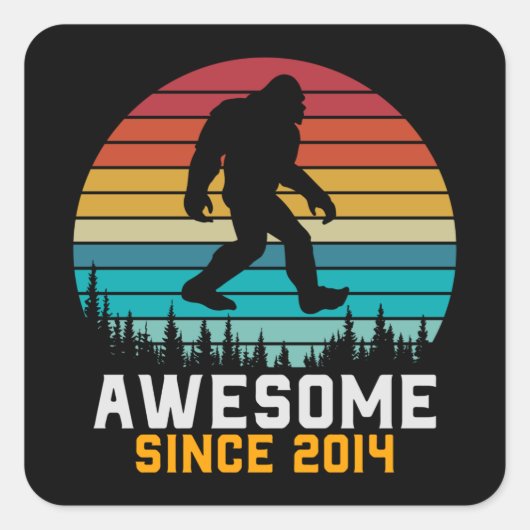 Awesome since 2014 | Birthday Bigfoot Retro Quadratischer Aufkleber (Vorderseite)