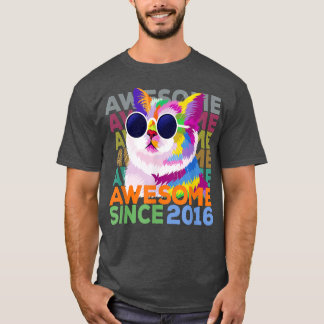 Awesome Since 2016 Shirt Funny Cat Lover 6th Birth