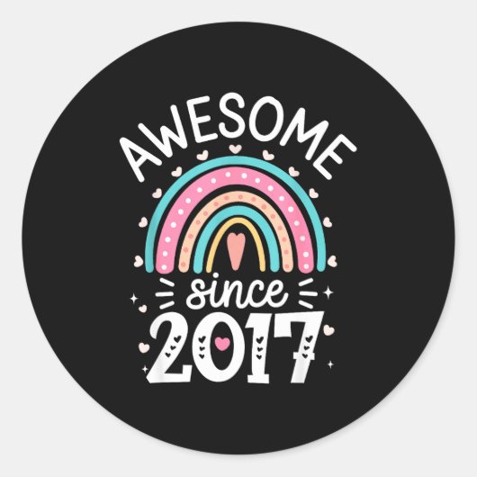 Awesome Since 2017 8th Birthday Rainbow Born In 20 Runder Aufkleber (Vorderseite)
