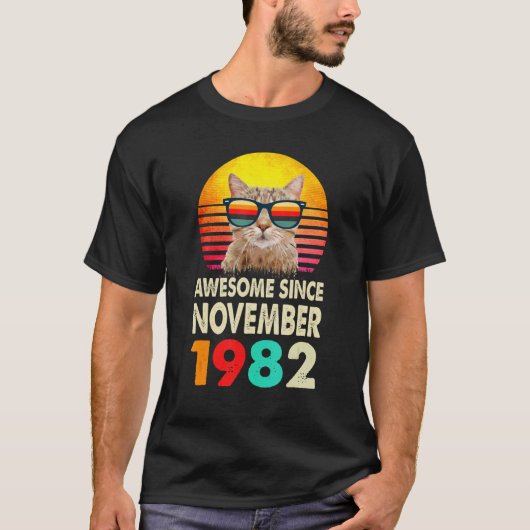 Awesome Since November 1982 40th Birthday Cat Vint T-Shirt (Vorderseite)