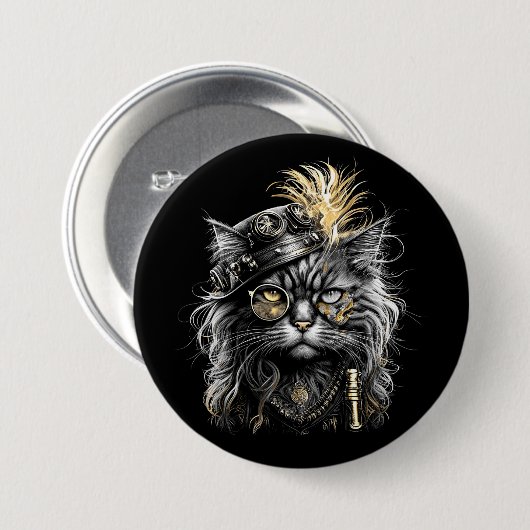 Awesome Steampunk Cat Button (Vorne & Hinten)