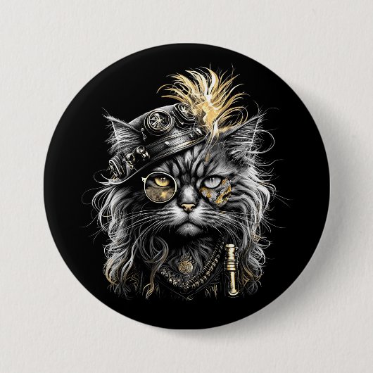 Awesome Steampunk Cat Button (Vorderseite)
