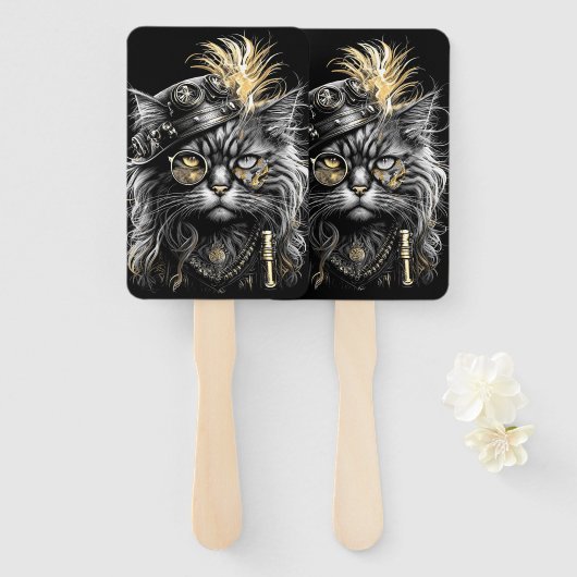 Awesome Steampunk Cat Fächer (Vorne und Hinten)