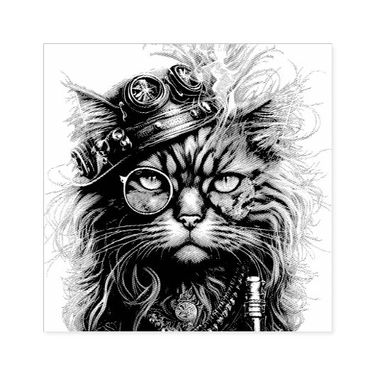 Awesome Steampunk Cat  Gummistempel (Prägung)