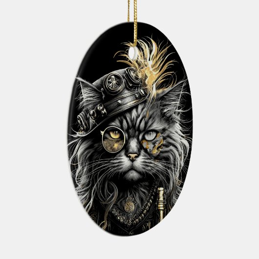 Awesome Steampunk Cat  Keramik Ornament (Rechts)