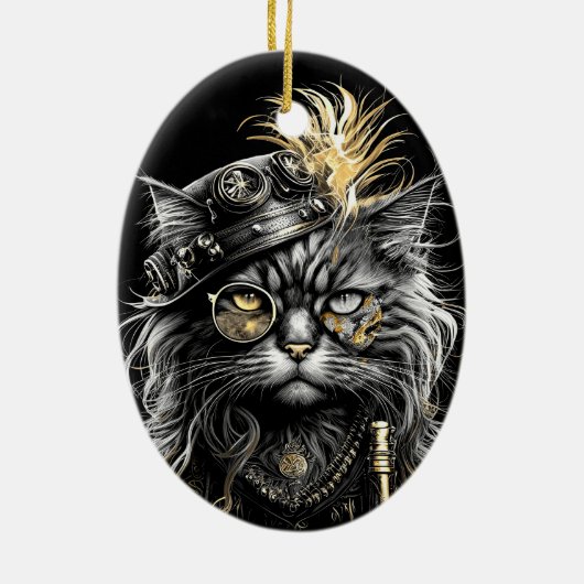 Awesome Steampunk Cat Keramik Ornament (Hinten)
