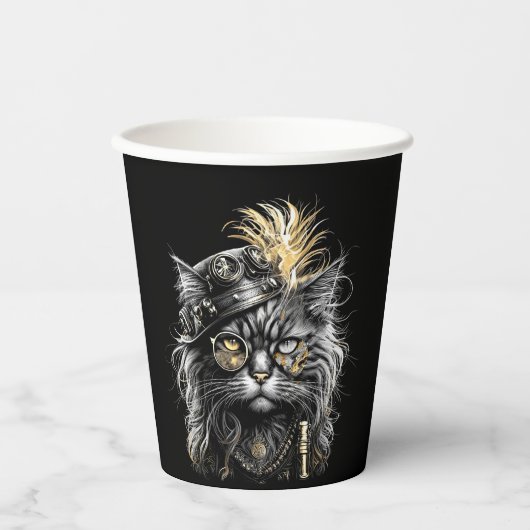 Awesome Steampunk Cat Pappbecher (Vorderseite)