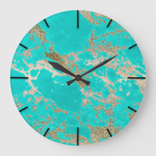 Awesome trendy modern faux gold glitter marble große wanduhr (Vorderseite)