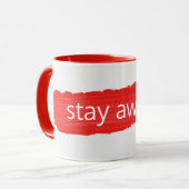 AWHILE-Text auf der Tasse Roter Paint bleibe (Vorderseite Links)